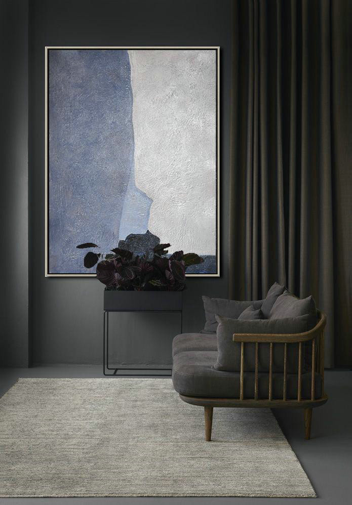 Extra Large Painting,Vertical Palette Knife Contemporary Art,Contemporary Art Acrylic Painting,Navy Blue,White,Blue,Black.etc